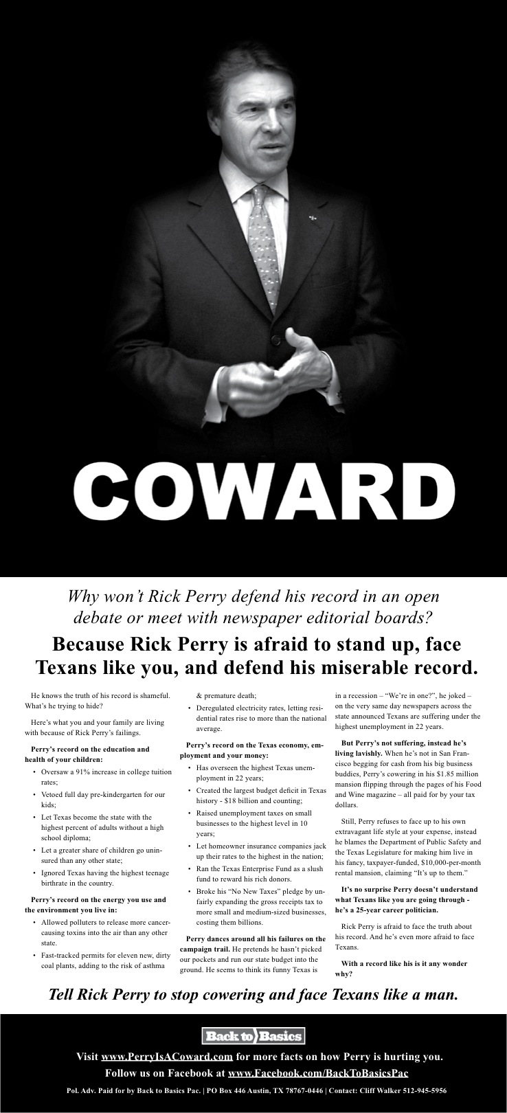 New Ad Targets Governor Perry – Calls Him A “Coward” «