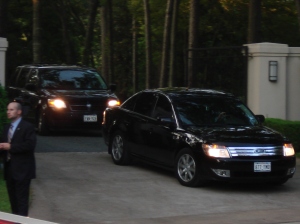 Senator Obama leaving event #1 - He's in the Ford with the blacked out windows! 